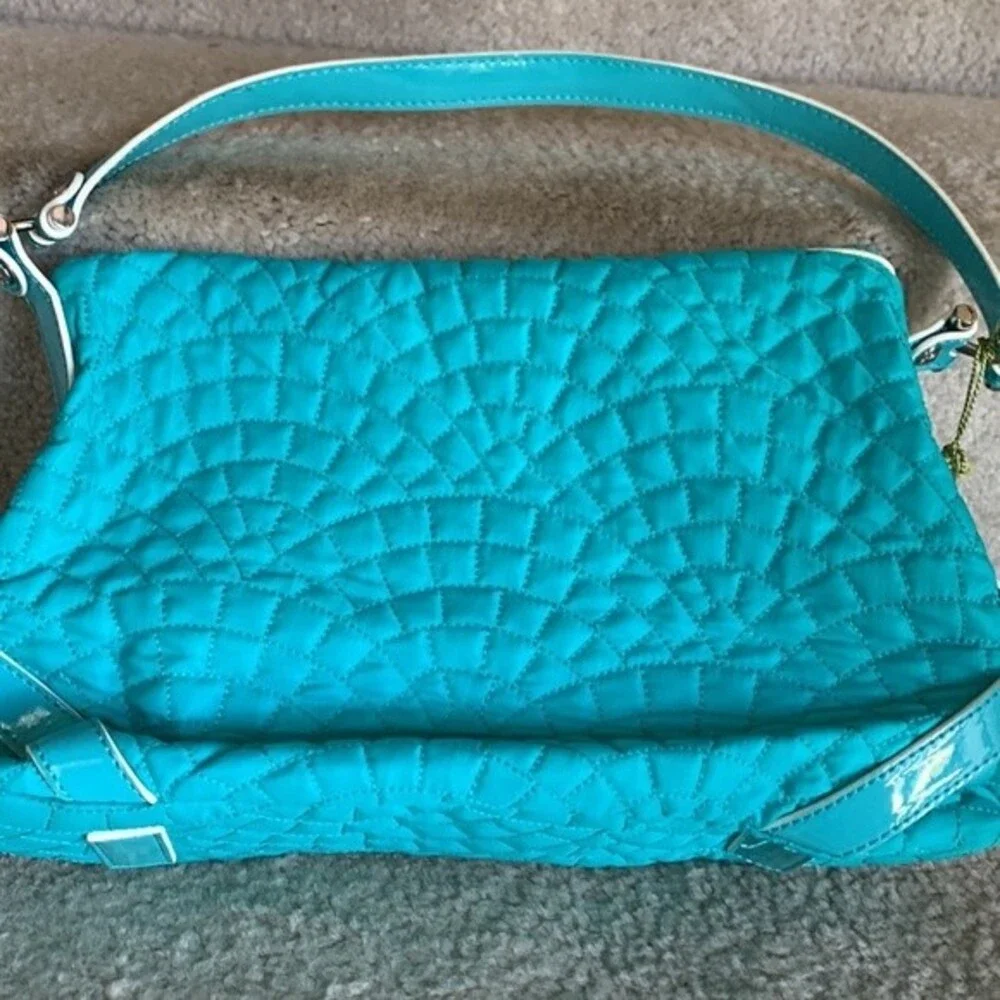 Vera Bradley NWT Turquoise Quilted Patent Leather Detail Hobo Shoulder Bag